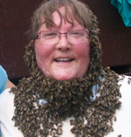 Barb wearing a beard of bees